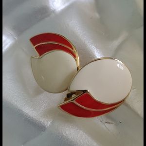 Vintage Enamel Clip on Earrings-Red and Of…